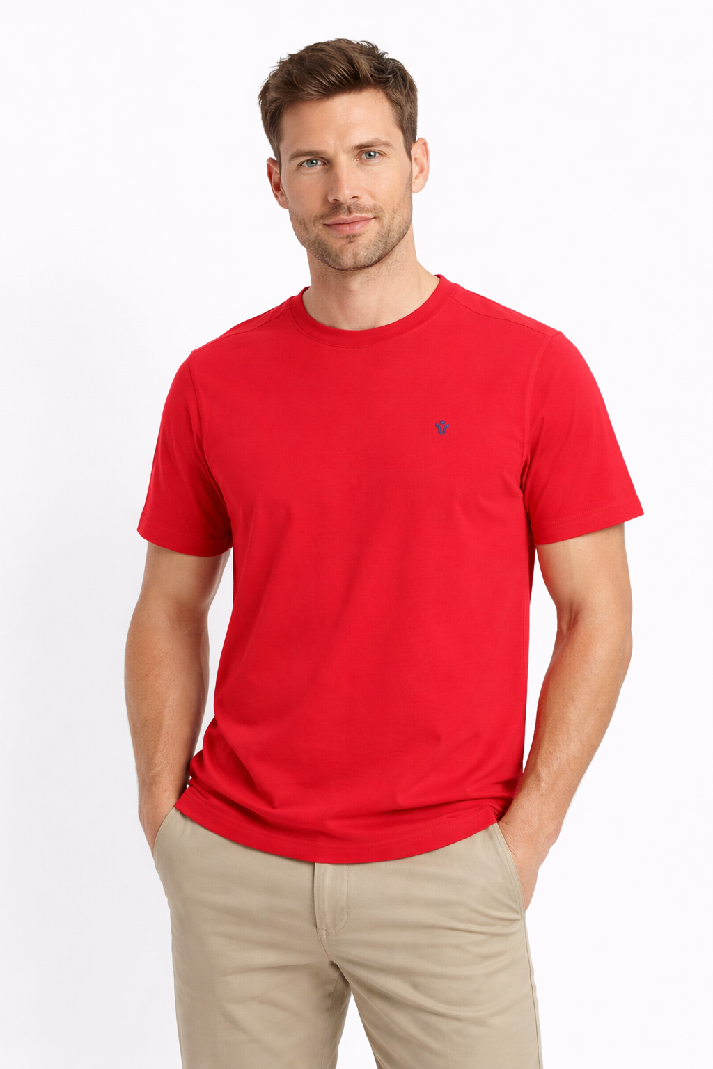 Front view of Dare Wolf solid red round neck t-shirt