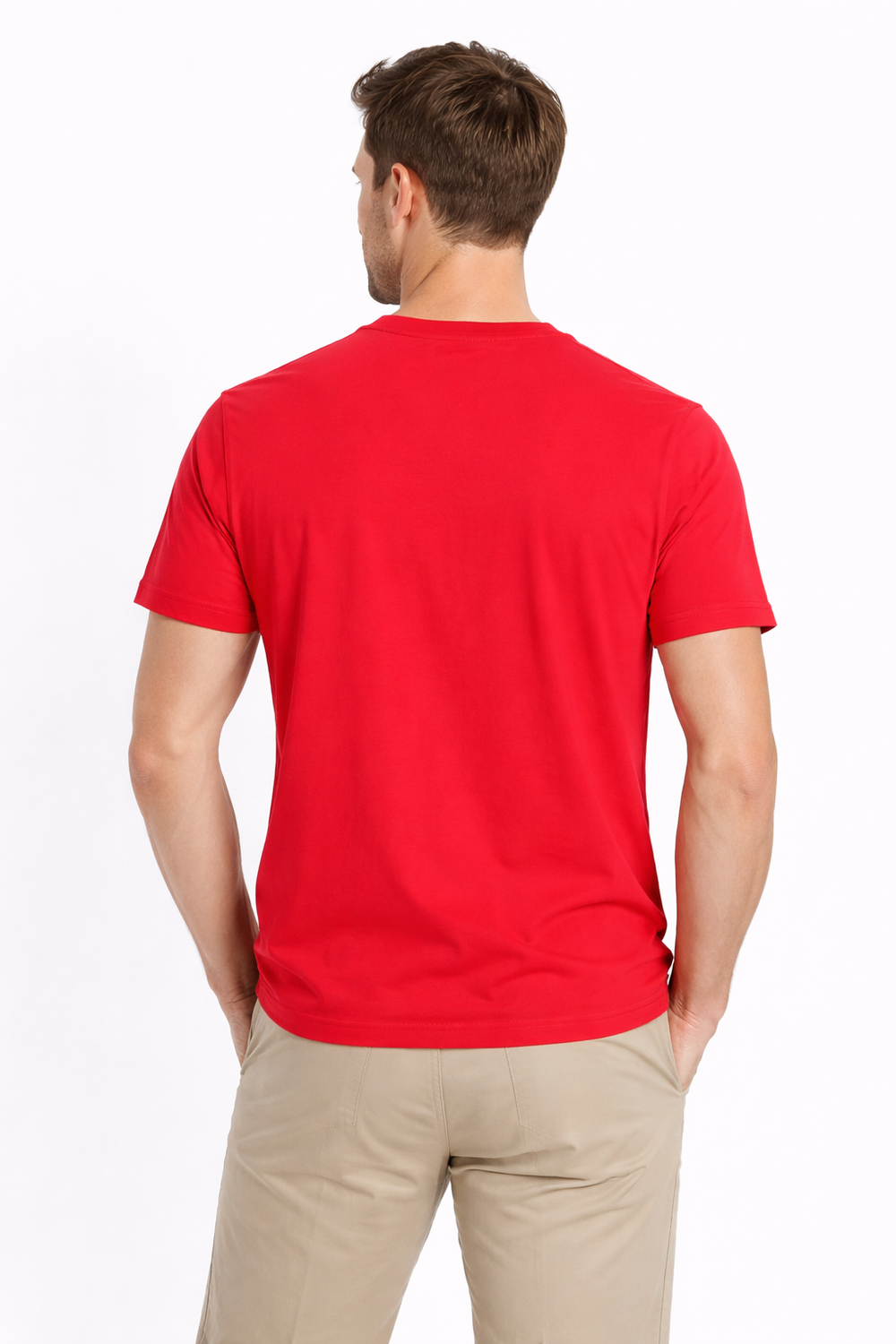 Back view of Dare Wolf solid red round neck t-shirt