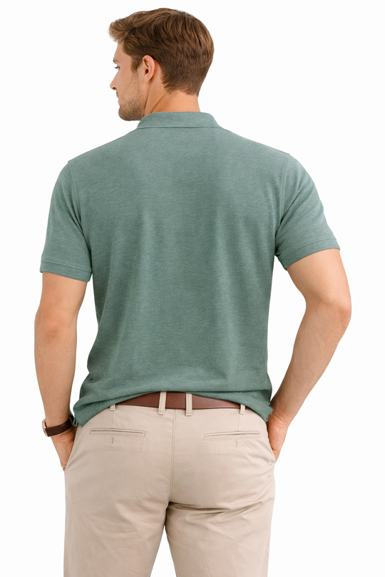 Back view of Dare Wolf sage green mandarin collar t-shirt