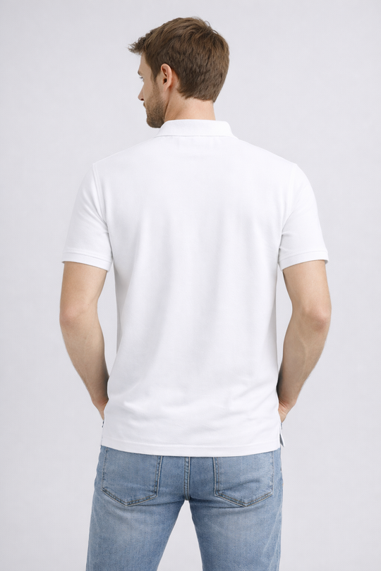 Men's Solid White Polo Half Sleeve 100% Cotton T-Shirt