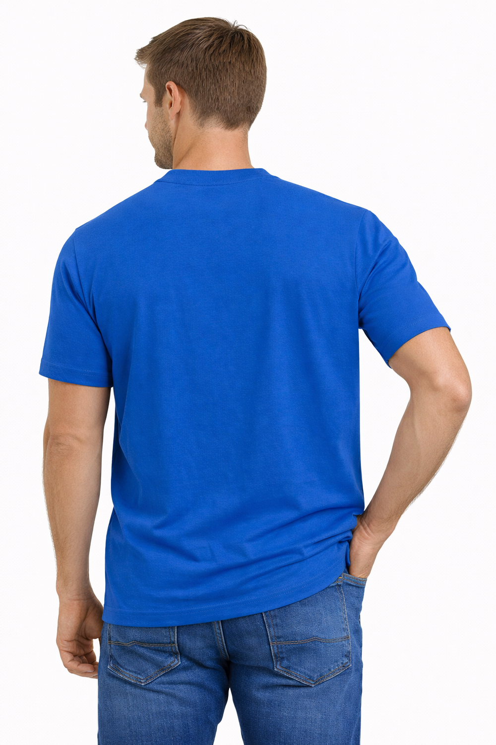 Back view of Dare Wolf solid royal blue round neck t-shirt