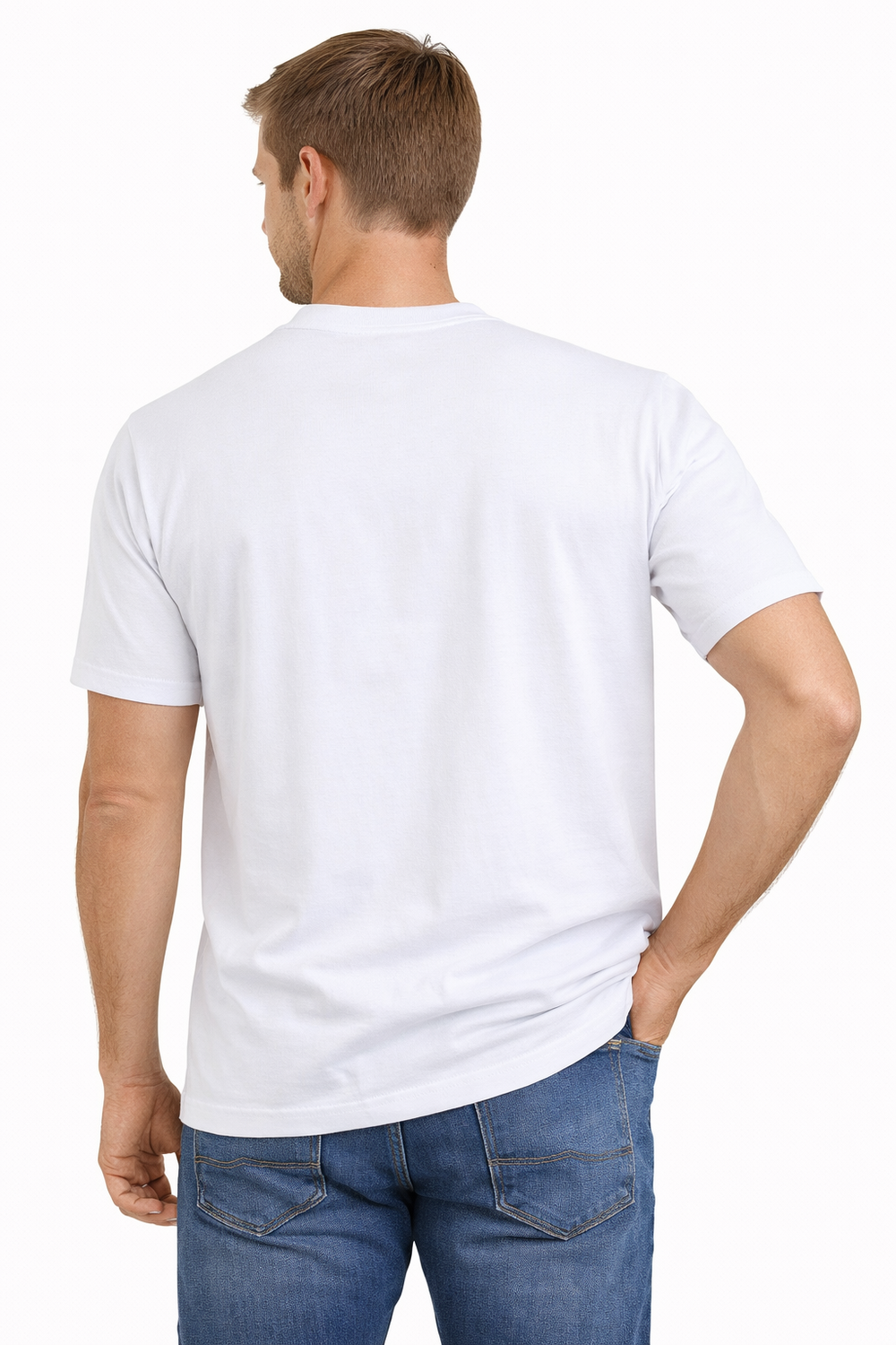 Back view of Dare Wolf solid white round neck t-shirt