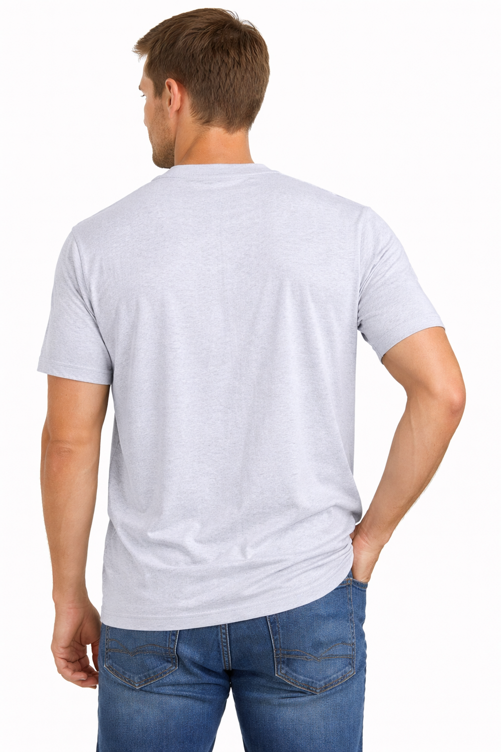 Back view of Dare Wolf solid grey round neck t-shirt