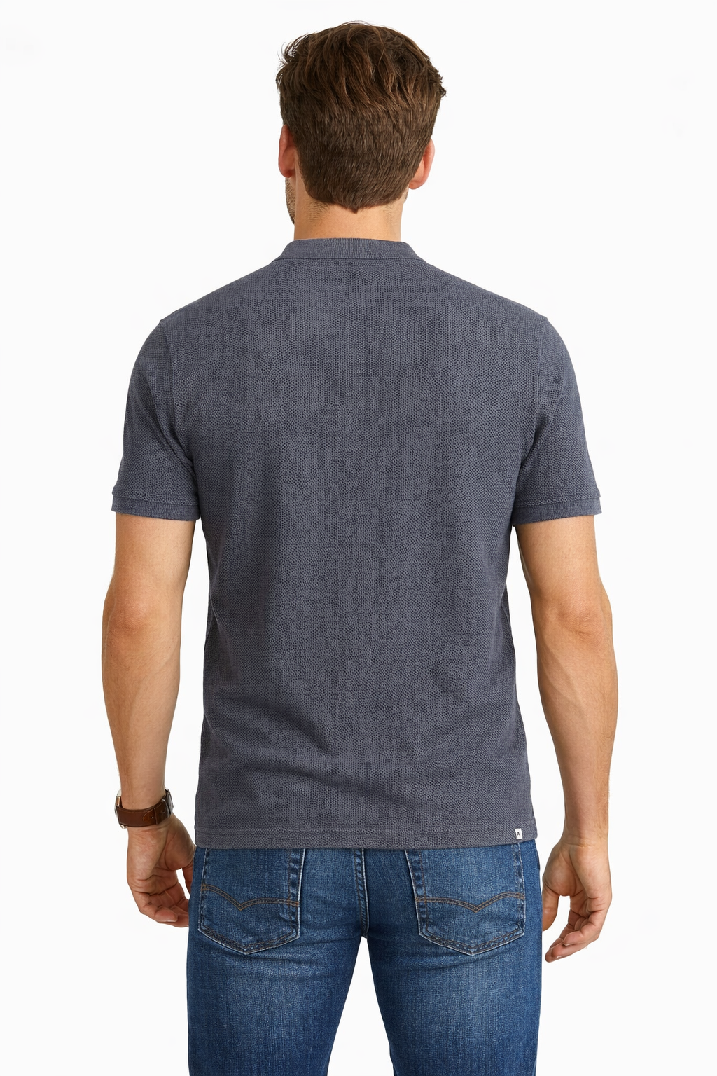 Back view of Dare Wolf Chinese collar jacquard t-shirt