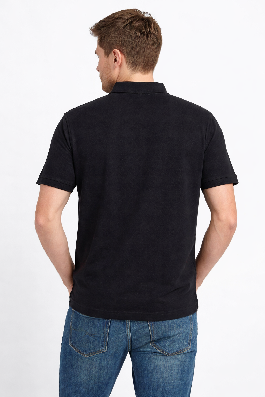 Back view of Dare Wolf olive horizontal-panel cut & sew polo t-shirt
