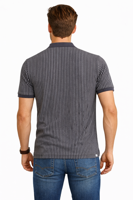 Back view of Dare Wolf charcoal grey jacquard polo t-shirt
