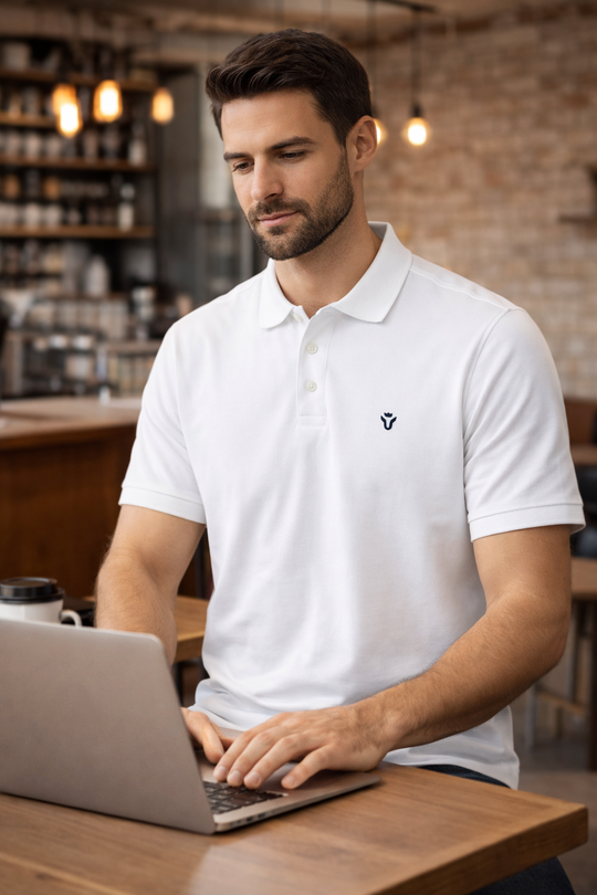 Men's Solid White Polo Half Sleeve 100% Cotton T-Shirt