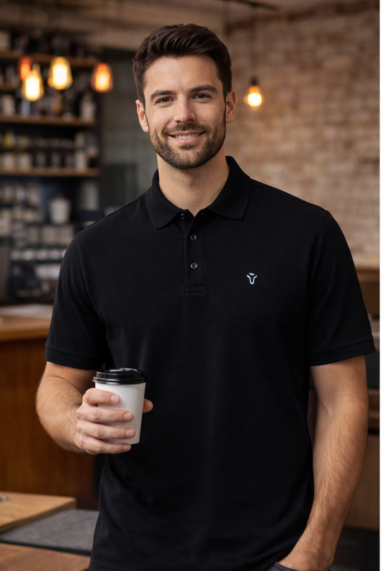 Men's Solid Black Polo Half Sleeve 100% Cotton T-Shirt