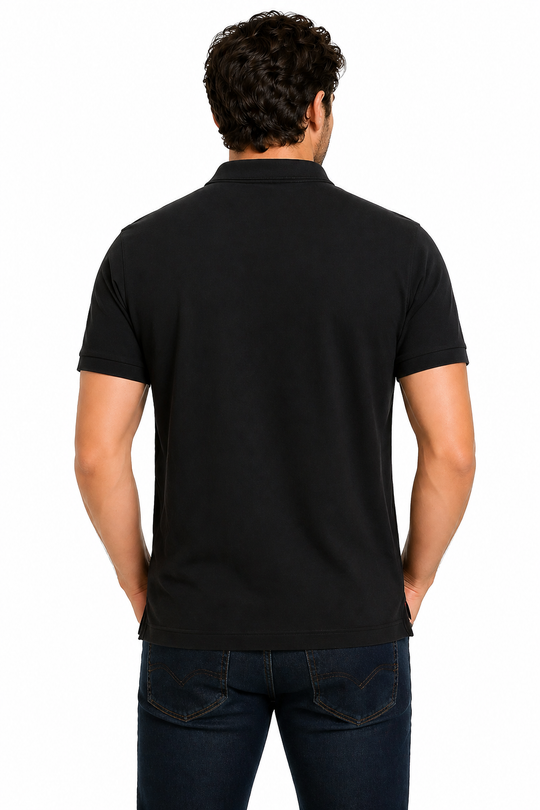 Back view of Dare Wolf black and red color-block cut & sew polo t-shirt
