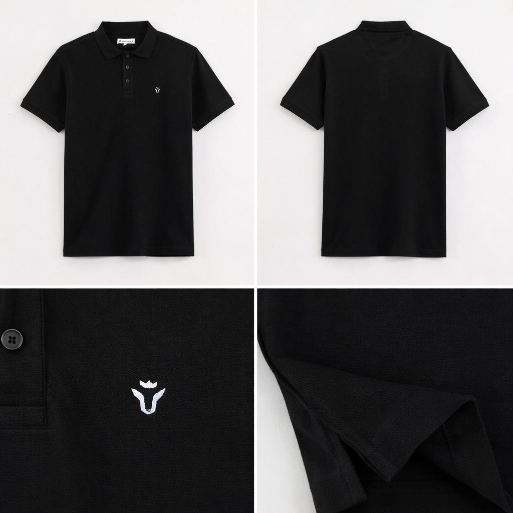 Men's Solid Black Polo Half Sleeve 100% Cotton T-Shirt