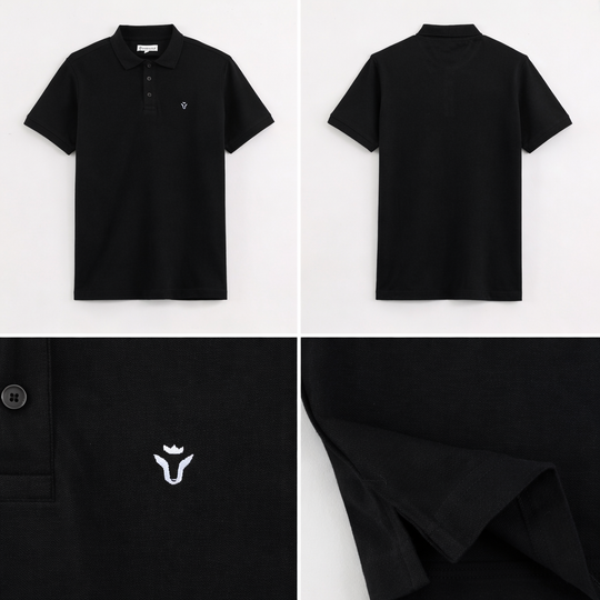 Men's Solid Black Polo Half Sleeve 100% Cotton T-Shirt