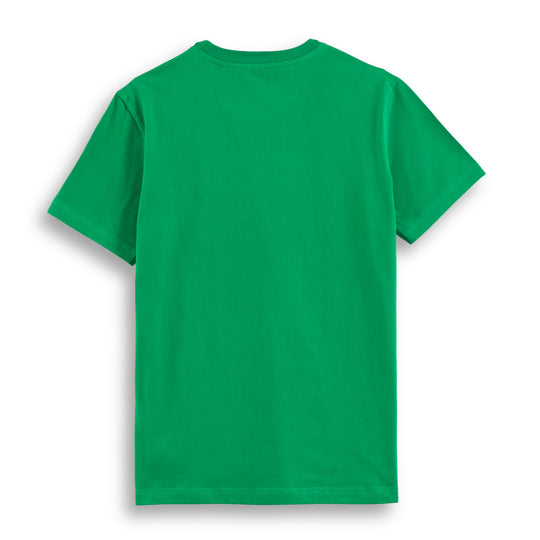 Close-up detail of Dare Wolf green round neck t-shirt sleeve