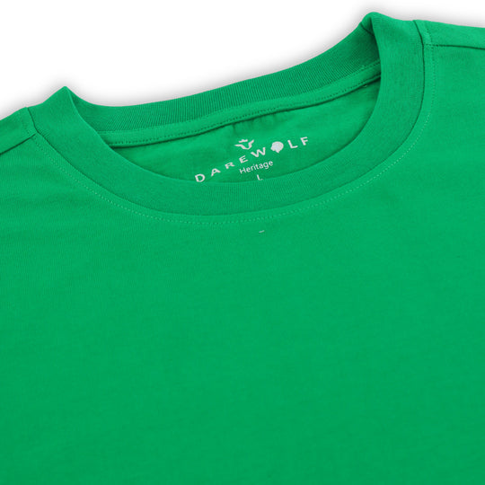 Close-up detail of Dare Wolf green round neck t-shirt fabric texture