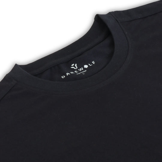 Close-up detail of Dare Wolf black round neck t-shirt fabric