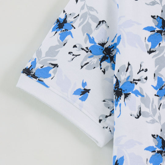 Men’s White All Over Print Polo Short Sleeve 100% Cotton T-Shirt