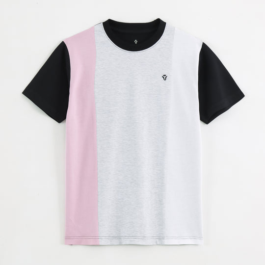 Men's Multicolor Cut & Sew Crew Neck Half Sleeve 100% Cotton T-Shirt