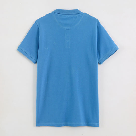Close-up detail of Dare Wolf blue polo t-shirt sleeve