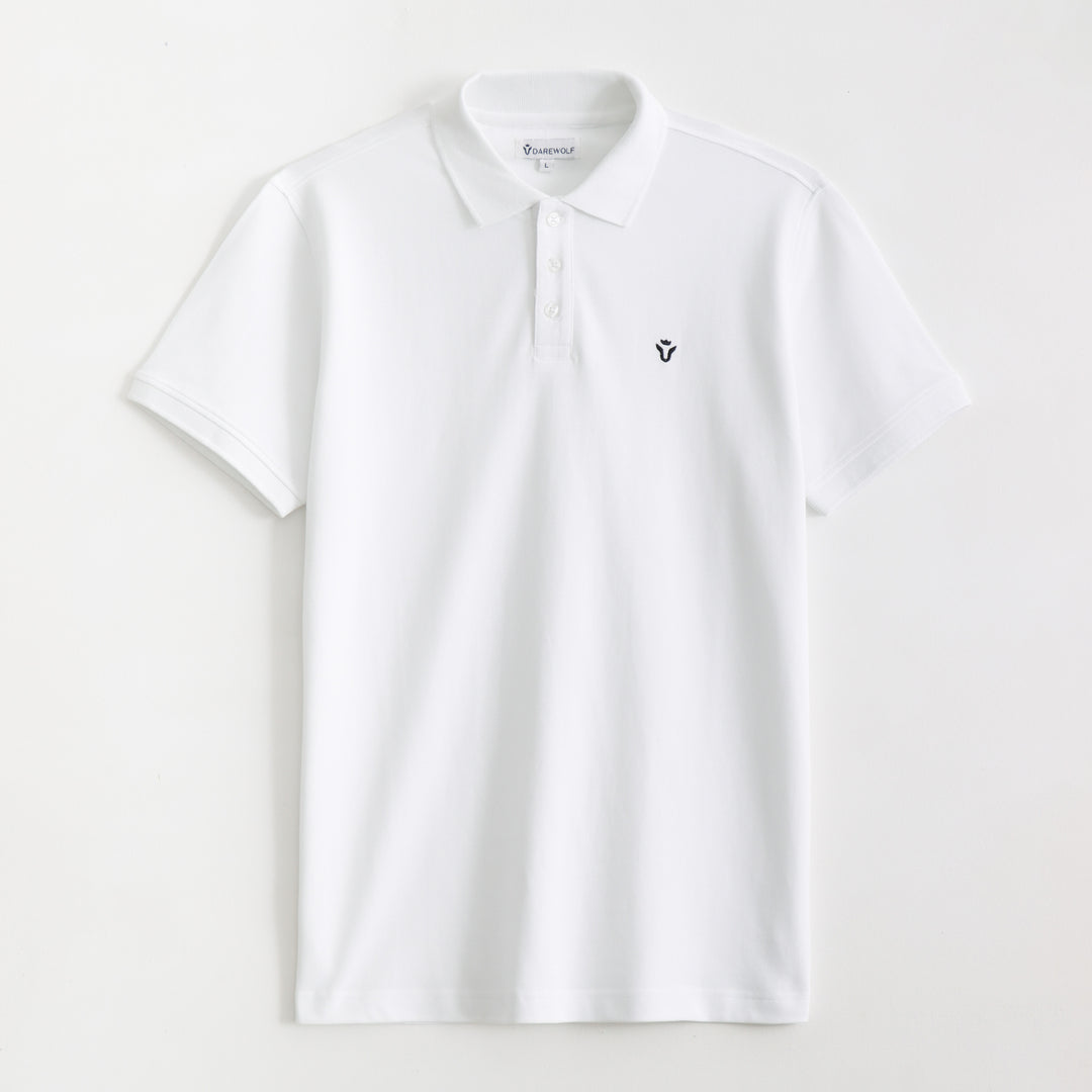 Men's Solid White Polo Half Sleeve 100% Cotton T-Shirt