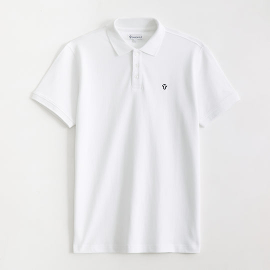 Men's Solid White Polo Half Sleeve 100% Cotton T-Shirt
