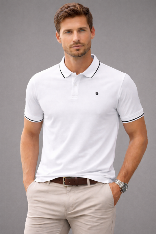 Solid White Polo Half Sleeve T-Shirt