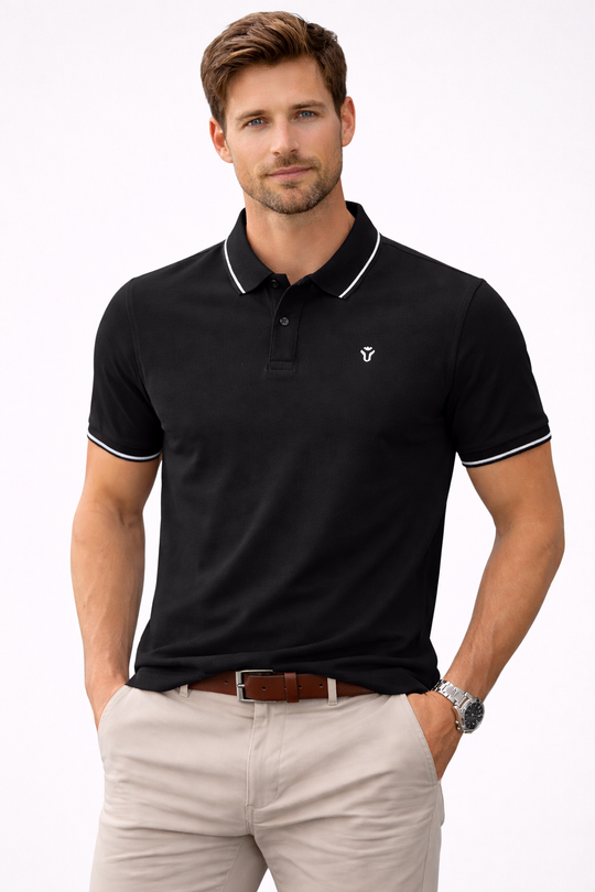 Solid Black Polo Half Sleeve T-Shirt