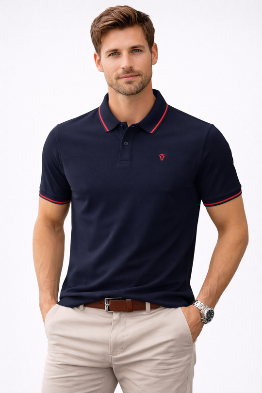 Solid Navy Blue Polo Half Sleeve T-Shirt