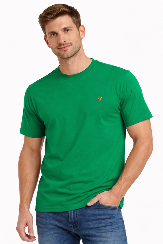 Front view of Dare Wolf solid green round neck t-shirt