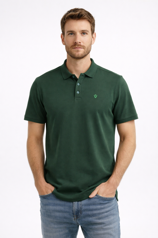 Front view of Dare Wolf solid dark green polo t-shirt