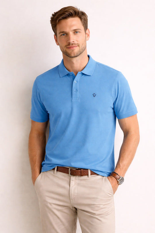 Solid Blue Polo Half Sleeve T-Shirt