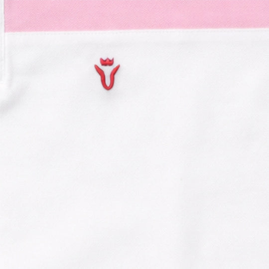 Close-up of Dare Wolf chest logo on cut & sew polo t-shirt
