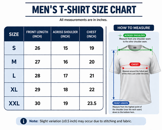 Dare Wolf t-shirt size chart