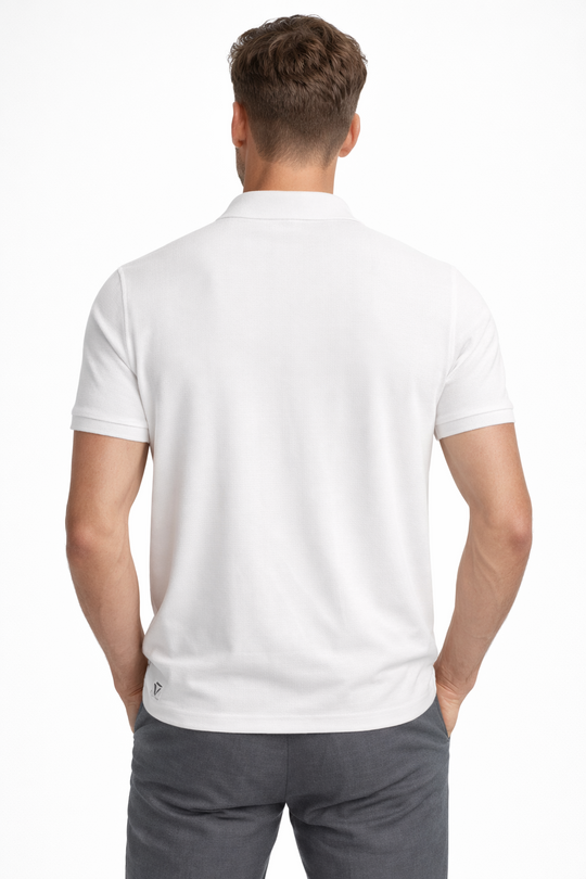 Back view of Dare Wolf white jacquard polo t-shirt