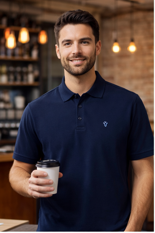Men's Solid Navy Blue Polo Half Sleeve 100% Cotton T-Shirt