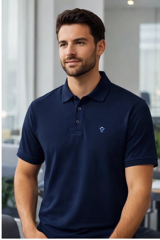 Men's Solid Navy Blue Polo Half Sleeve 100% Cotton T-Shirt